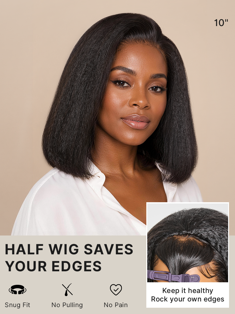New Customers Only | 3-In-1 Half Wig 180% Density Kinky Straight Bob Glueless Flexi-Fit Drawstring Wig-05