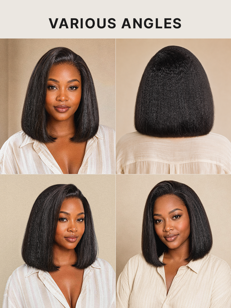 New Customers Only | 3-In-1 Half Wig 180% Density Kinky Straight Bob Glueless Flexi-Fit Drawstring Wig-09