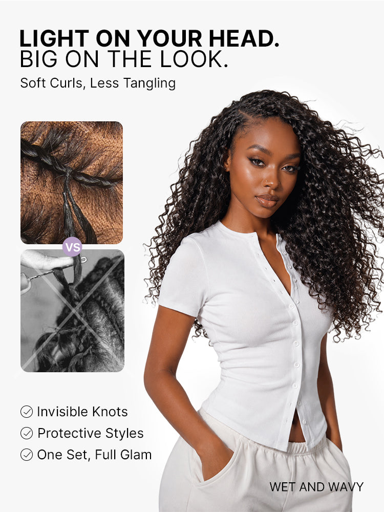 Miracle Knots Crochet Hair Wet and Wavy Water Wave | Kinky Straight for Boho Braids | Crochet Weaves | Fulani Braids | Twists Pre-Separated Lightweight Full & Soft Pre-Looped Human Hair Extensions Protective Style-03