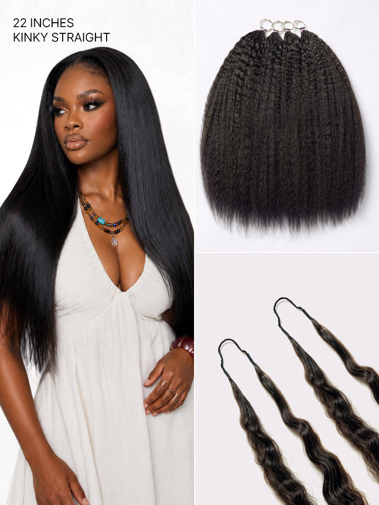 Luvme Hair crochet extension with wet and wavy, Burmese curly, and kinky straight styles for boho braids and protective hairstyles.