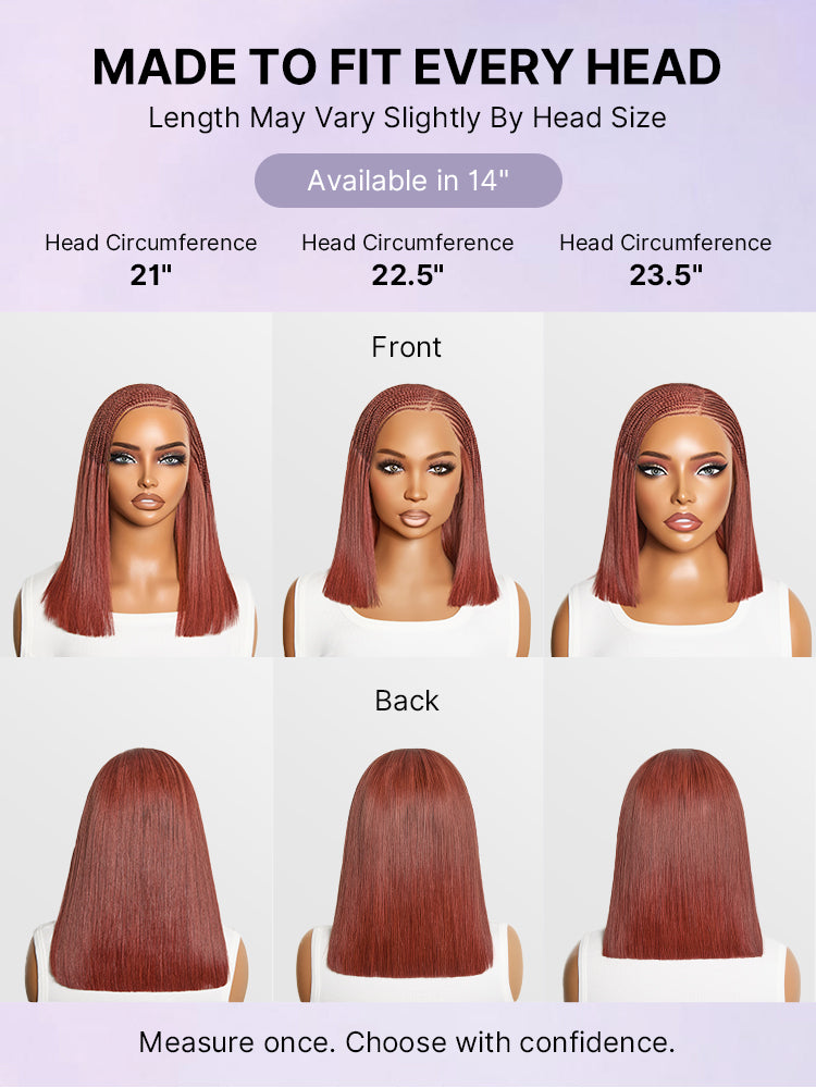 Trendy Copper Red Fulani Braids Straight 13x4 Frontal Lace Bob Wig Pre-cut Lace Drawstring Cap-09