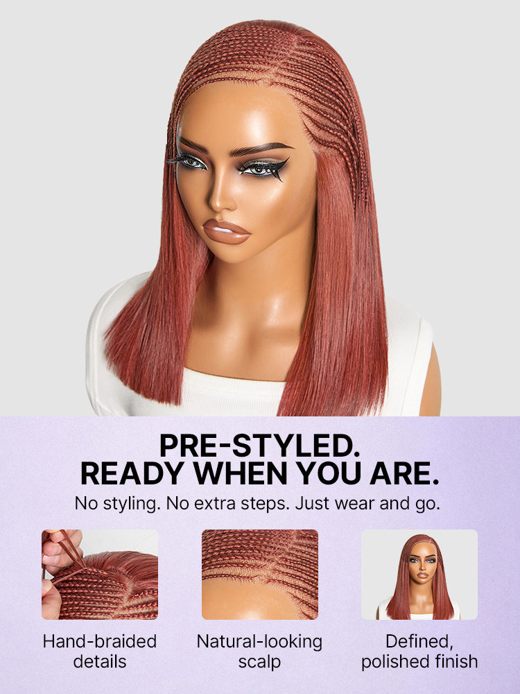 Trendy Copper Red Fulani Braids Straight 13x4 Frontal Lace Bob Wig Pre-cut Lace Drawstring Cap-03