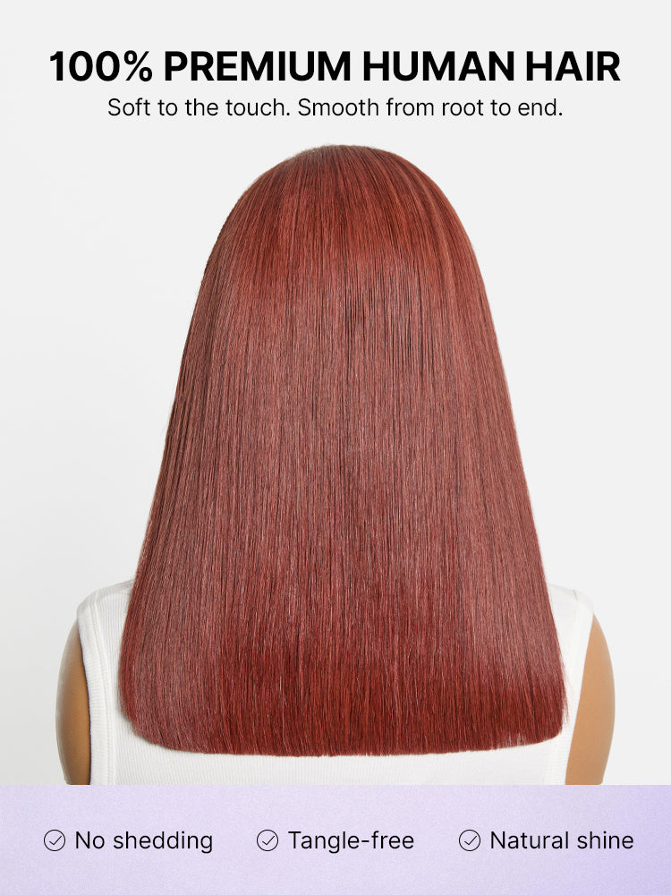 Trendy Copper Red Fulani Braids Straight 13x4 Frontal Lace Bob Wig Pre-cut Lace Drawstring Cap-06