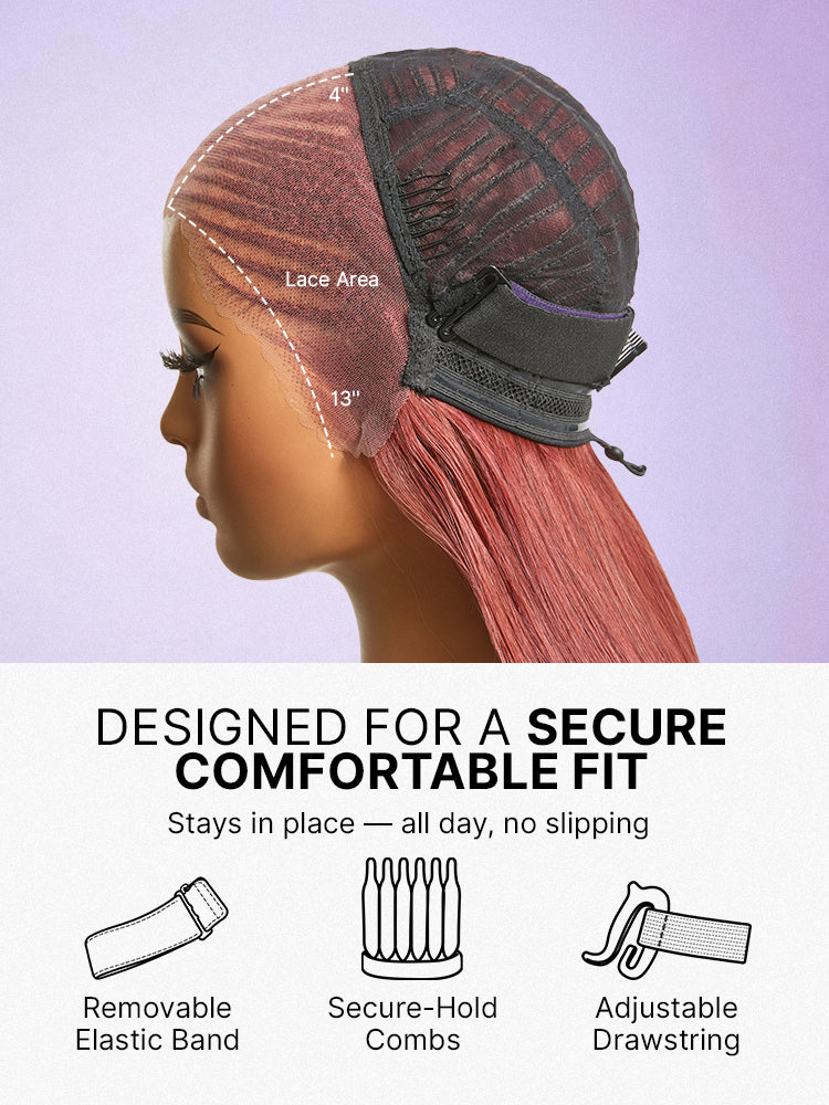 Trendy Copper Red Fulani Braids Straight 13x4 Frontal Lace Bob Wig Pre-cut Lace Drawstring Cap-08