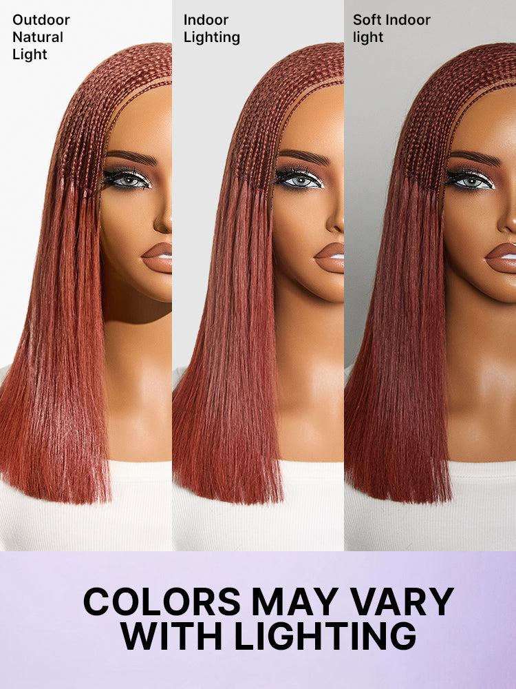 Trendy Copper Red Fulani Braids Straight 13x4 Frontal Lace Bob Wig Pre-cut Lace Drawstring Cap-07