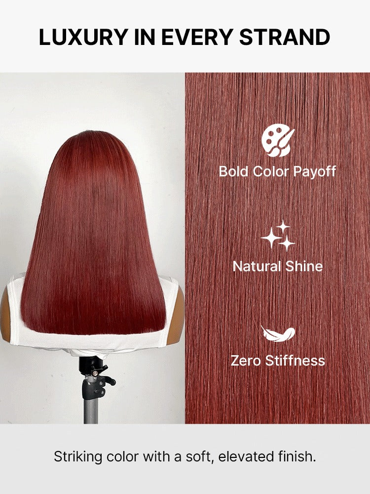 Trendy Copper Red Fulani Braids Straight 13x4 Frontal Lace Bob Wig Pre-cut Lace Drawstring Cap-13