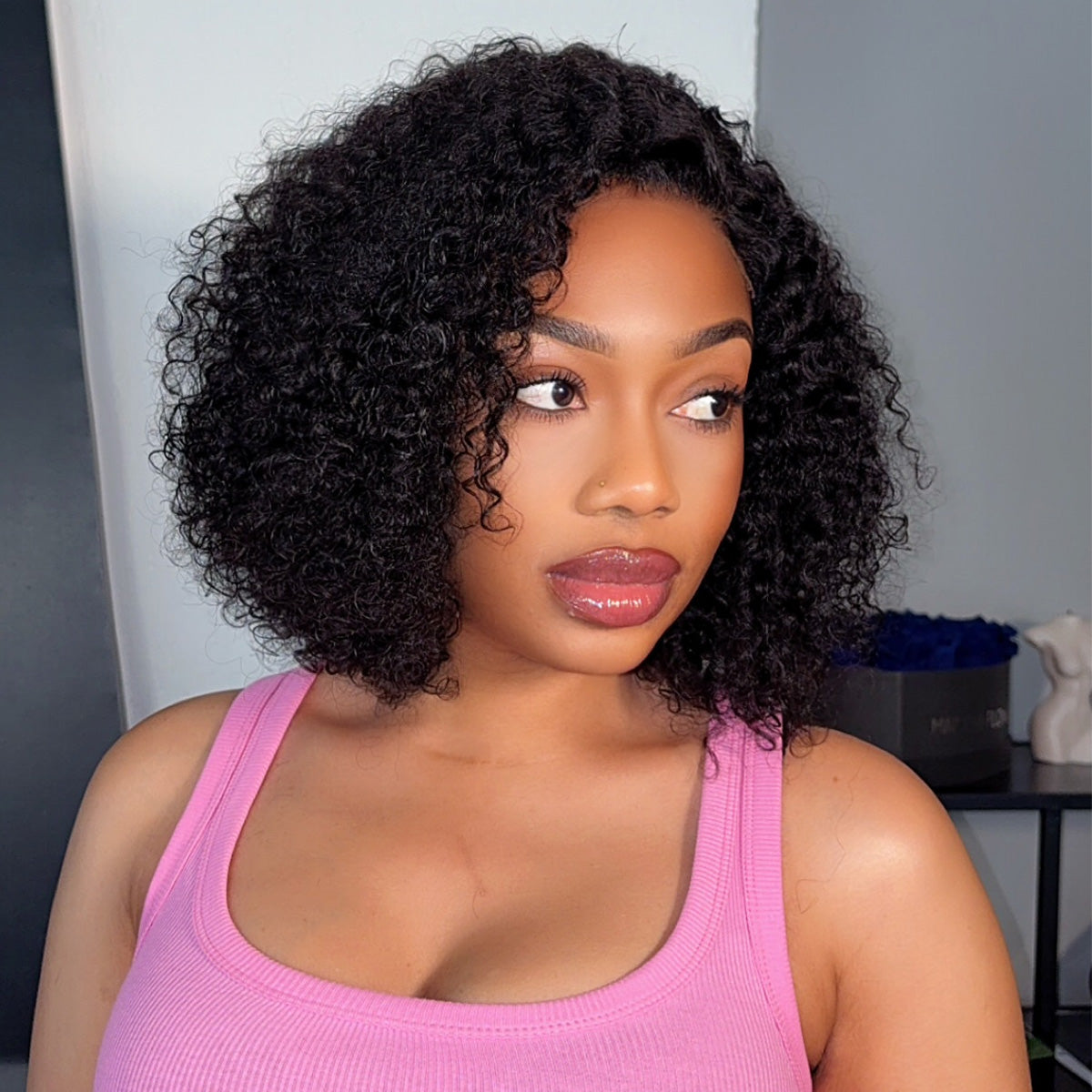 Ash blonde ombre blunt cut bob and short curly HD lace wigs by Luvme, showcasing sleek straight and textured curly styles.