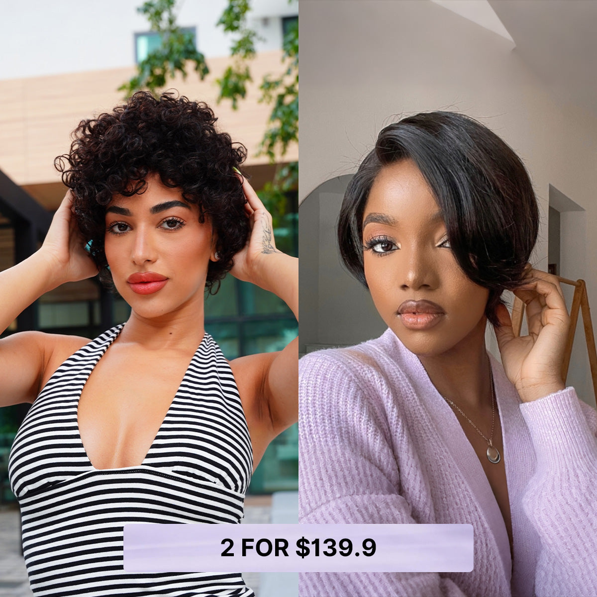 Luvme 6-inch natural black pixie cut wig with bouncy curls, bangs, 13x4 frontal, glueless style, no code needed.