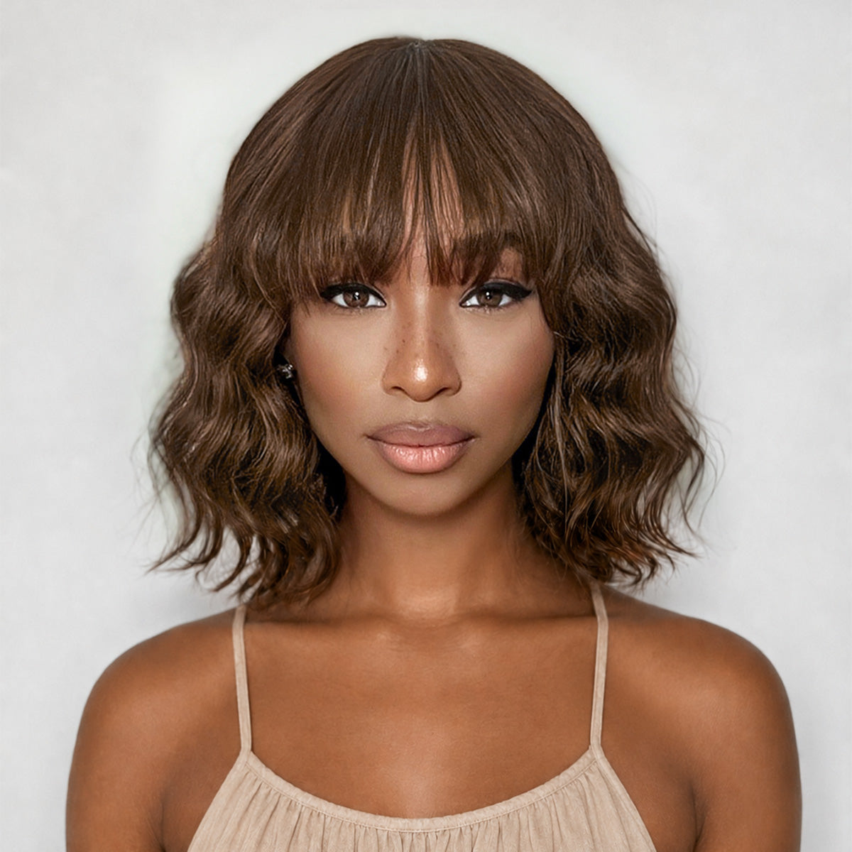 Luvme 10-inch brown loose wave glueless lace wig and 6-inch natural black big curly short glueless wig shown on a mannequin head