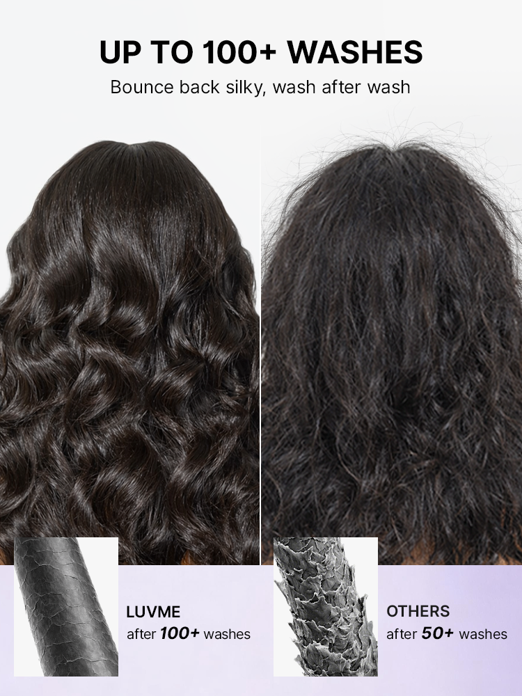 Luvme Hair RawMagic Luxe Bundle shows long, shiny, natural body wave virgin human hair extension in unprocessed, soft texture.