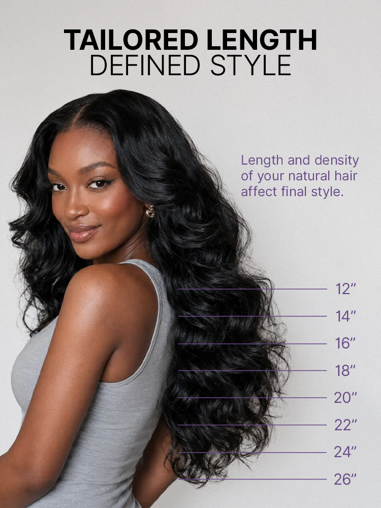 Luvme Hair RawMagic Luxe Bundle featuring a long, soft, natural body wave virgin human hair extension on a mannequin head.