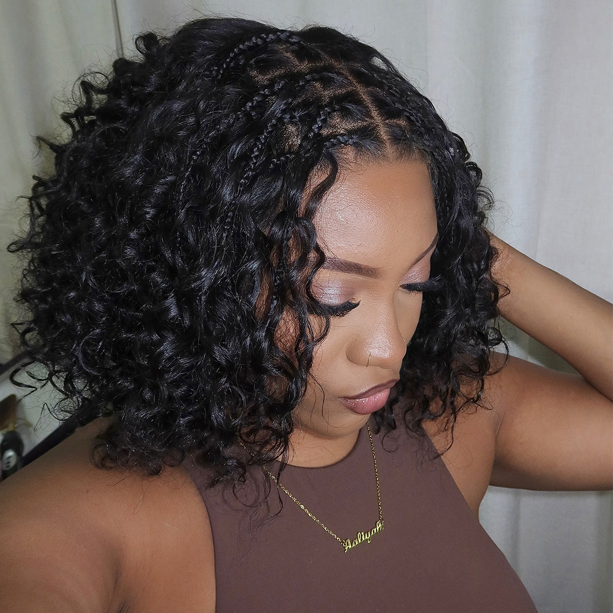 Luvme 8-inch short pixie cut ombre ginger lace wig with deep curly 12-inch braids, HD lace, and 5x5 closure, natural and minimalist style