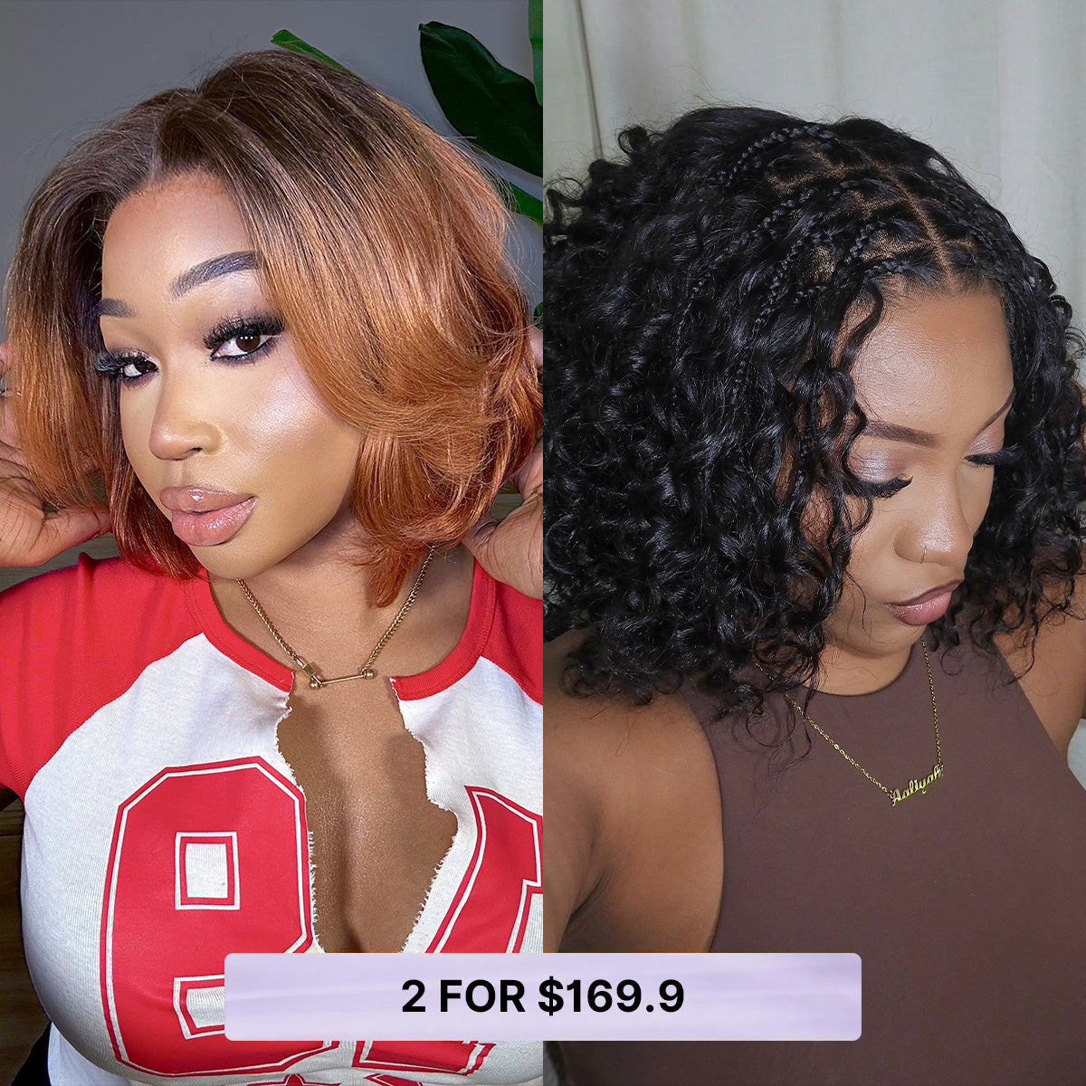 Luvme 8-inch short pixie cut ombre ginger lace wig with deep curly braids, glueless 5x5 closure, natural HD lace, and 12-inch length.