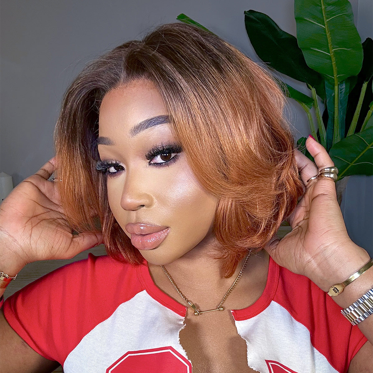 Luvme 8-inch ginger pixie cut and 12-inch deep curly braids lace wig with ombre color, HD lace, and 5x5 closure, glueless fit.