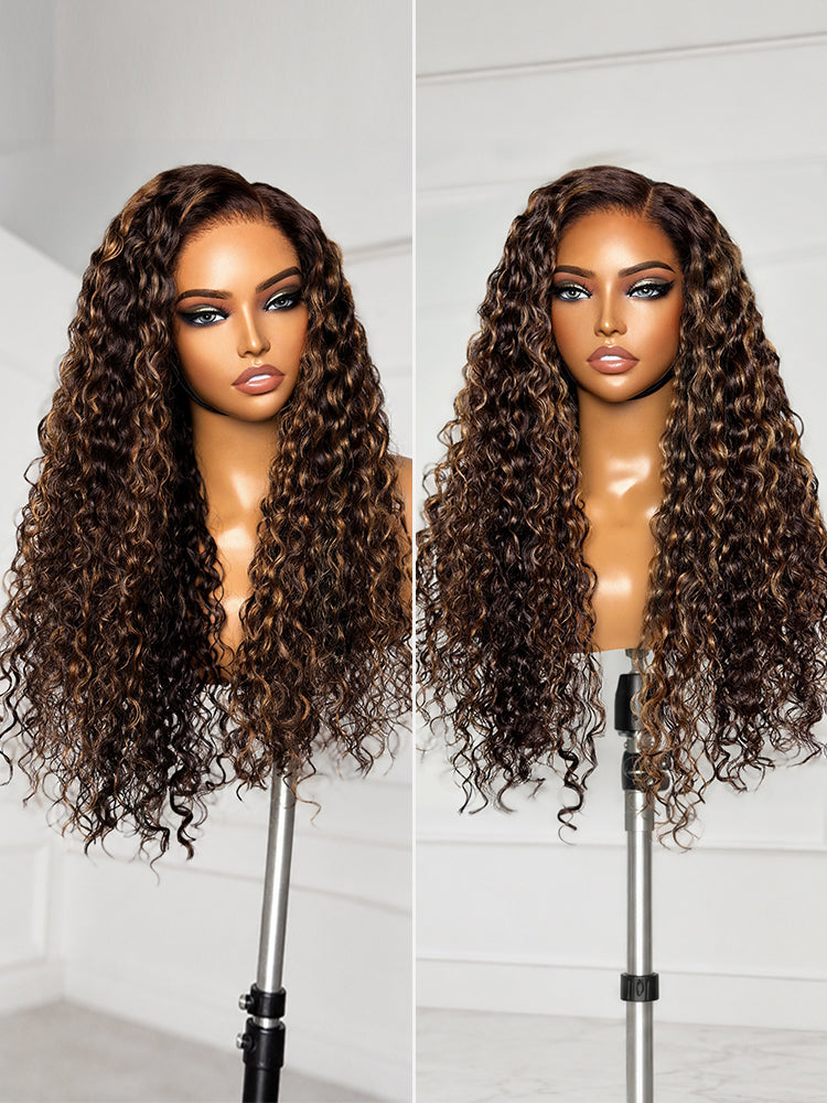 Brown Highlight Curly 7x6 Lace Wig