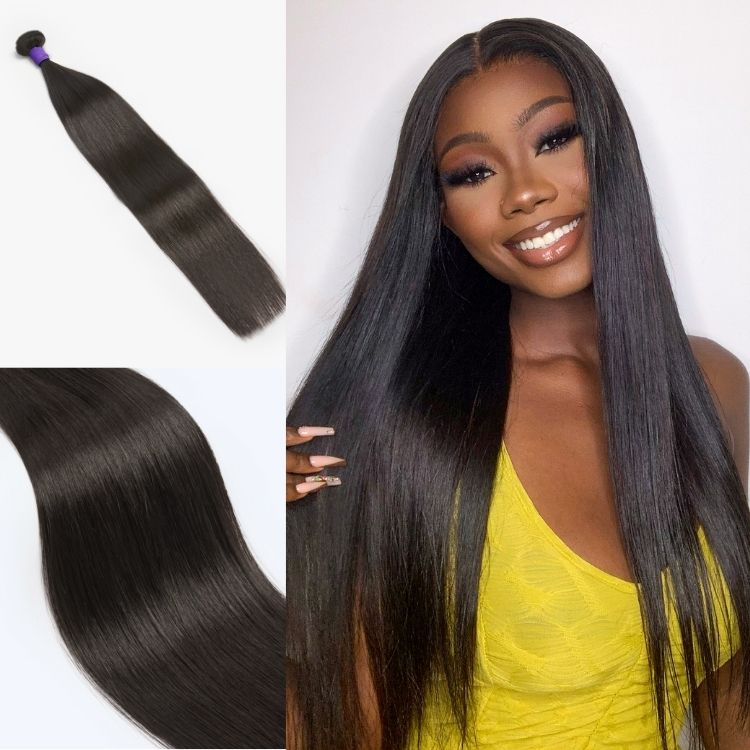 Luvme Hair 100% Remy human hair bundles in messy Burmese curly, silky straight, body wave, and deep wave styles displayed in bundles
