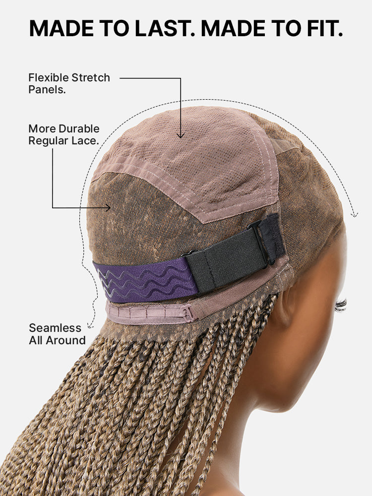 Luvme Hair OwnScalp™ lace knotless box braid wig with a real scalp look, HD finish, flexible fit, and drawstring cap.