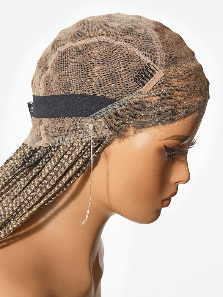 Luvme Hair OwnScalp™ lace knotless box braid wig with realistic scalp look, full HD, lightweight, and flexible drawstring cap.