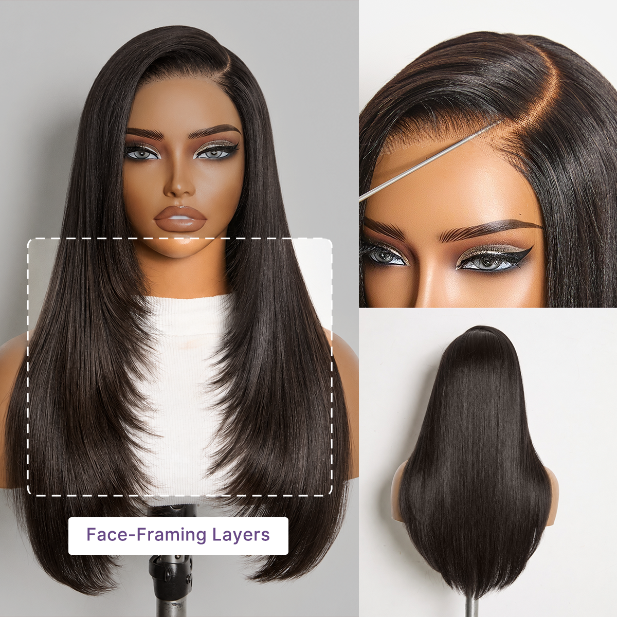 Luvme All-Day Comfort™ wig featuring layered light Yaki straight human hair, 180% density, 7x6 HD lace closure, glueless style