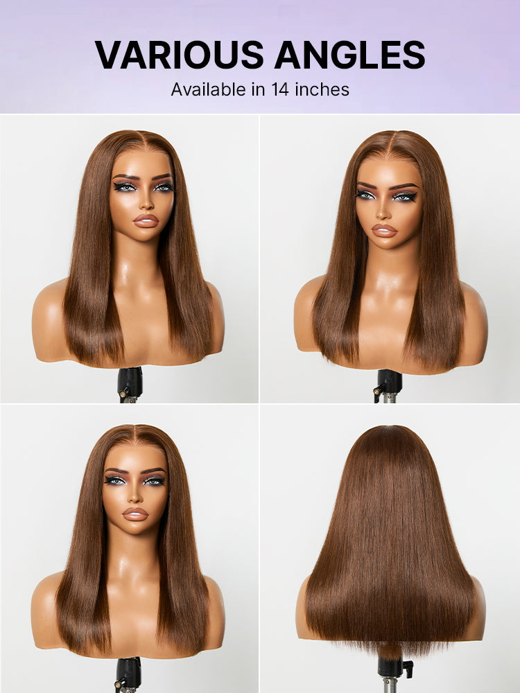 Luvme Hair rich chocolate brown silky straight 13x4 lace frontal wig with pre-cut lace and 180% density, glueless fit