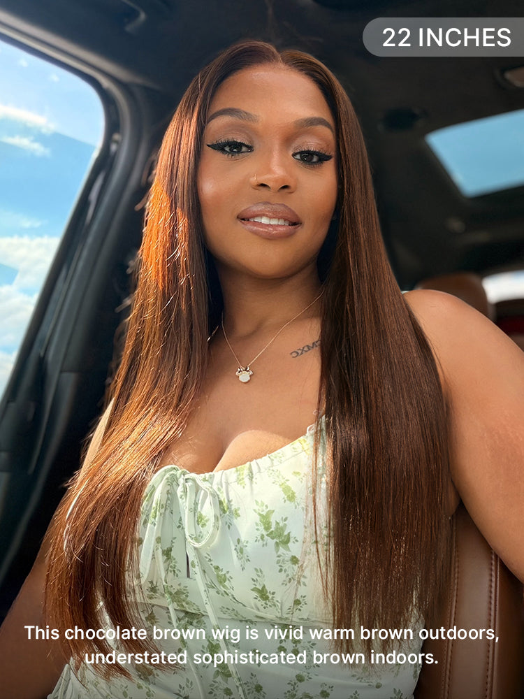 Luvme Hair rich chocolate brown silky straight 13x4 lace frontal wig with pre-cut lace and 180% density