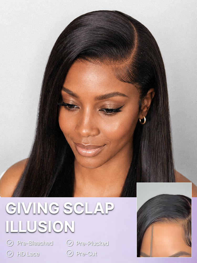 Luvme All-Day Comfort™ bone straight HD lace wig with 7x6 closure, natural baby hairs, and pre-cut lace in dark brown color.