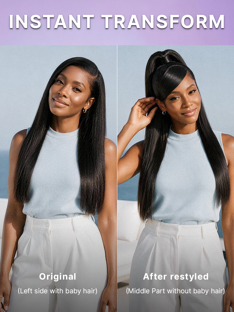 Luvme All-Day Comfort™ bone straight HD lace wig with baby hair parting, 180%/250% density, pre-cut 7x6 closure, glueless style