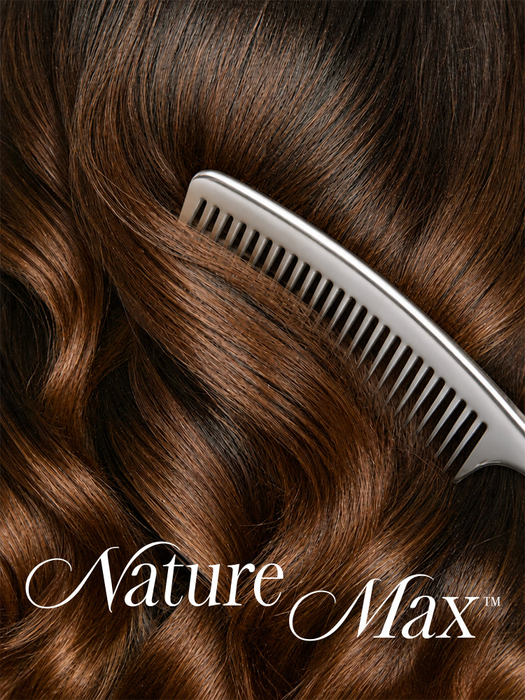 Luvme Hair NatureMAX™ 200% Density Ombre Brown to Natural Black HD Lace Front Wig with loose wave human hair and pre-cut lace cap