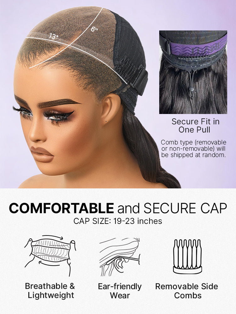 Luvme Hair NatureMAX 200% Density Loose Wave HD Lace Front Wig with pre-cut lace and flexi-fit drawstring cap on a mannequin head