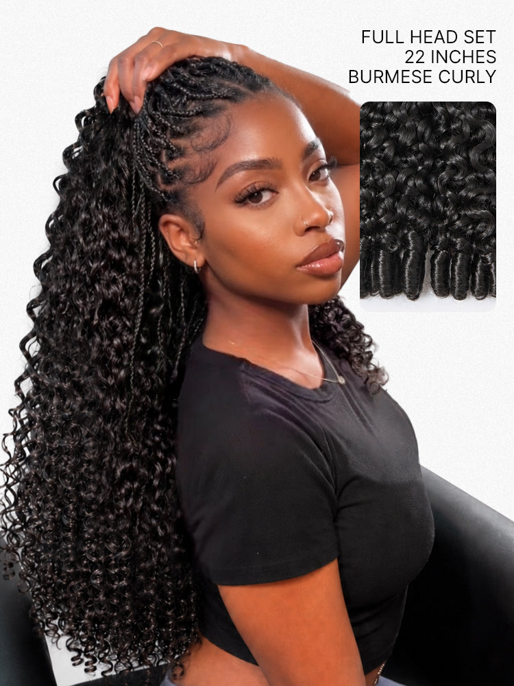 Luvme Hair Miracle Knots Burmese Curly crochet hair extensions, lightweight, full, soft, pre-loops for boho braids and protective styles.