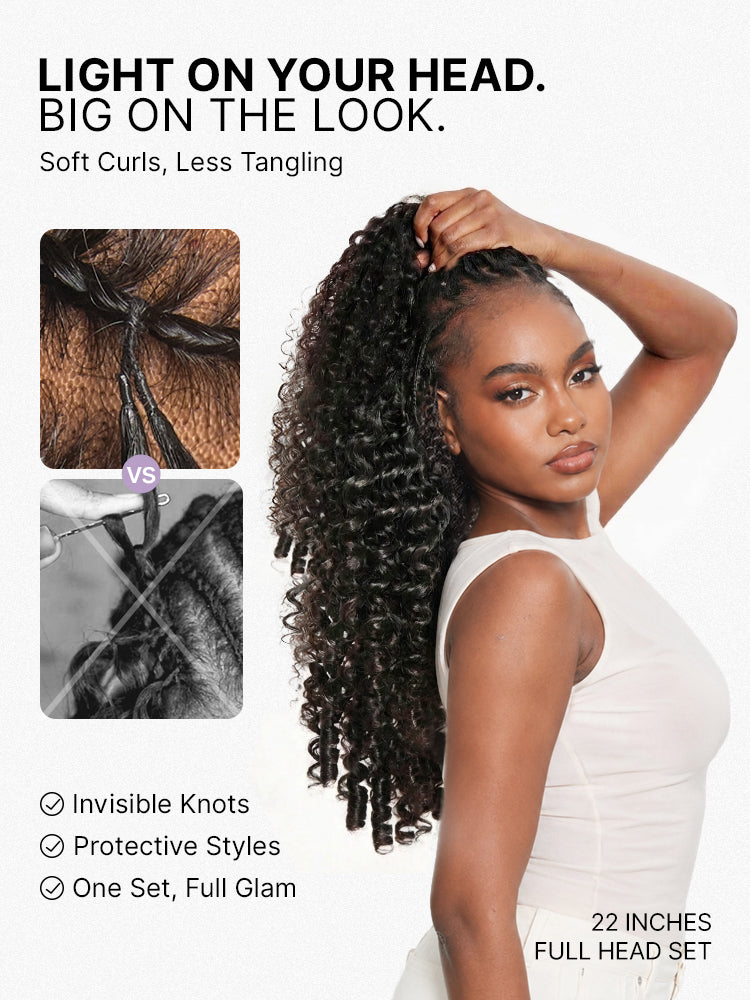 Luvme Hair Miracle Knots Burmese Curly crochet hair extensions for boho braids, fulani braids, twists, lightweight and pre-looped.