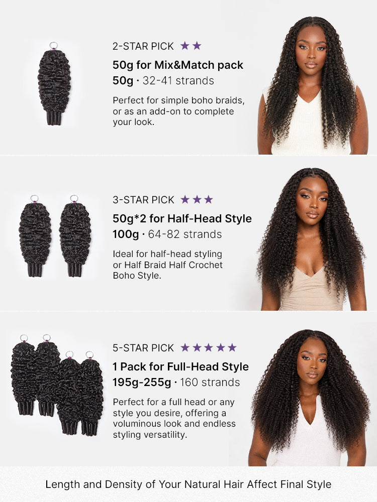 Luvme Hair Miracle Knots Burmese Curly crochet hair extensions for boho braids, full soft pre-looped human hair for protective styling.