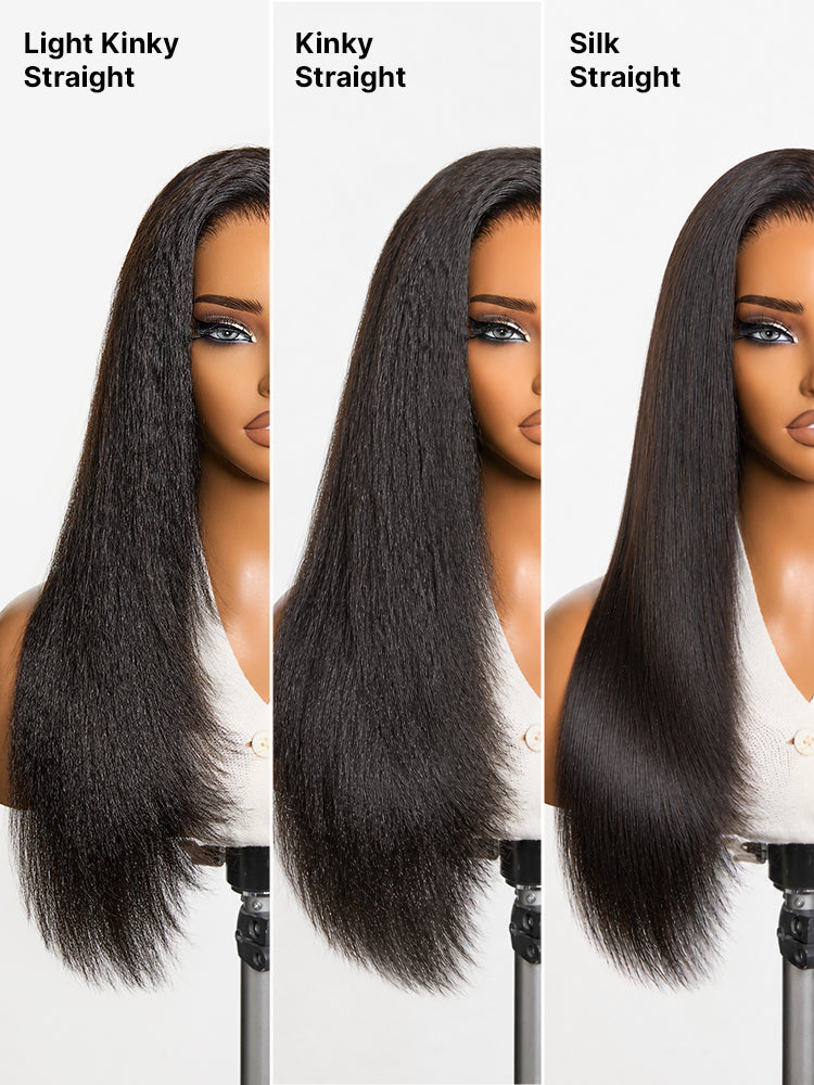 Luvme Hair 180% density light kinky straight butterfly cut layered HD lace wig with 7x6 glueless closure and pre-cut lace.