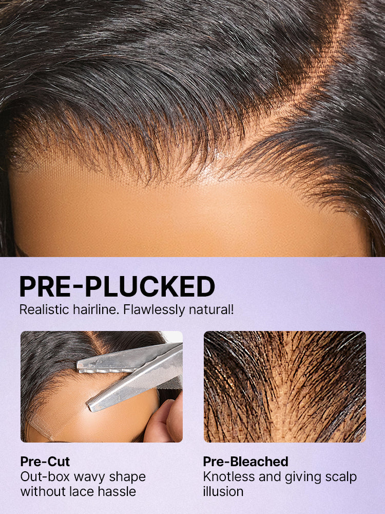 Luvme Hair 180% density kinky straight butterfly cut layered HD lace wig with 7x6 glueless closure and pre-cut lace, natural body wave style.