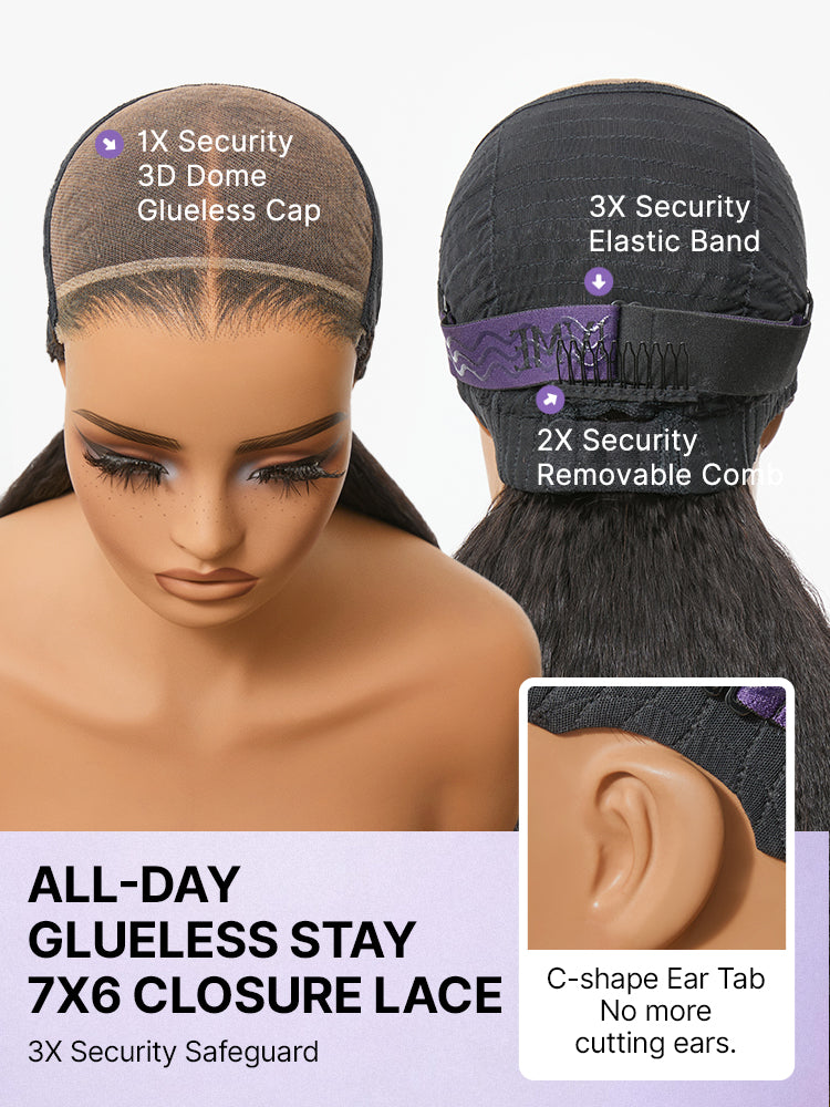 Luvme Hair 180% density light kinky straight butterfly cut layered HD lace wig with 7x6 glueless closure and pre-cut lace.