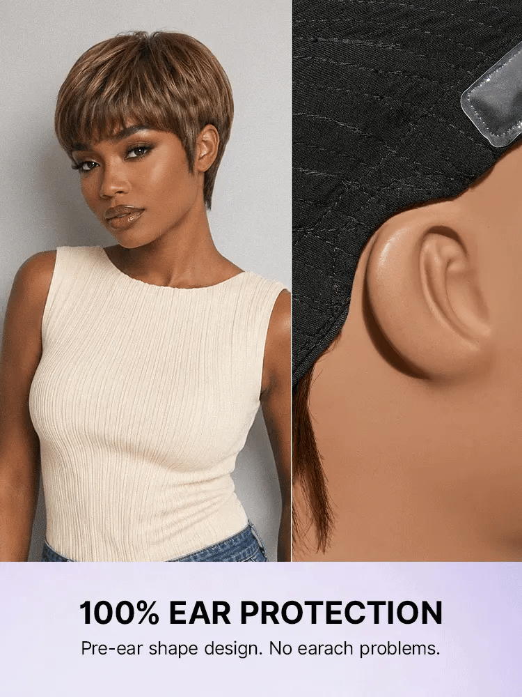 Throw On & Go Light Blonde Short Cut with Bangs Wig Ultra Comfort Skin-Like Soft Care Glueless Wig-03