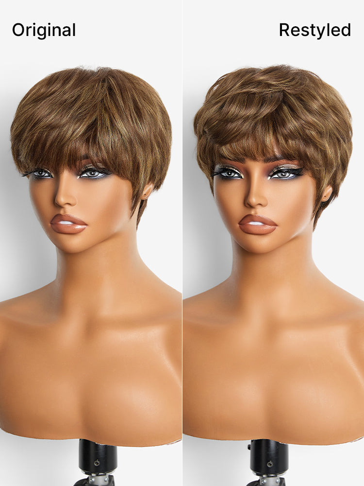Throw On & Go Light Blonde Short Cut with Bangs Wig Ultra Comfort Skin-Like Soft Care Glueless Wig-05