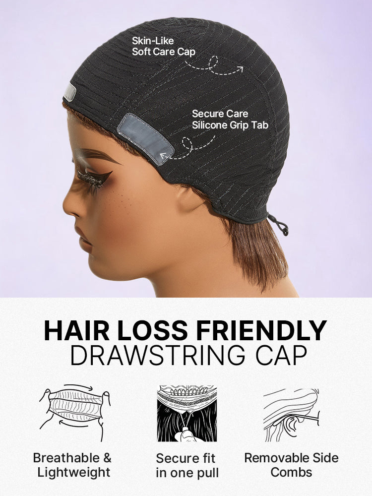 Throw On & Go Light Blonde Short Cut with Bangs Wig Ultra Comfort Skin-Like Soft Care Glueless Wig-06