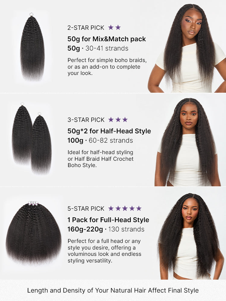 Luvme Hair Miracle Knots crochet hair in kinky straight texture, pre-looped lightweight human hair extension for boho braids and twists
