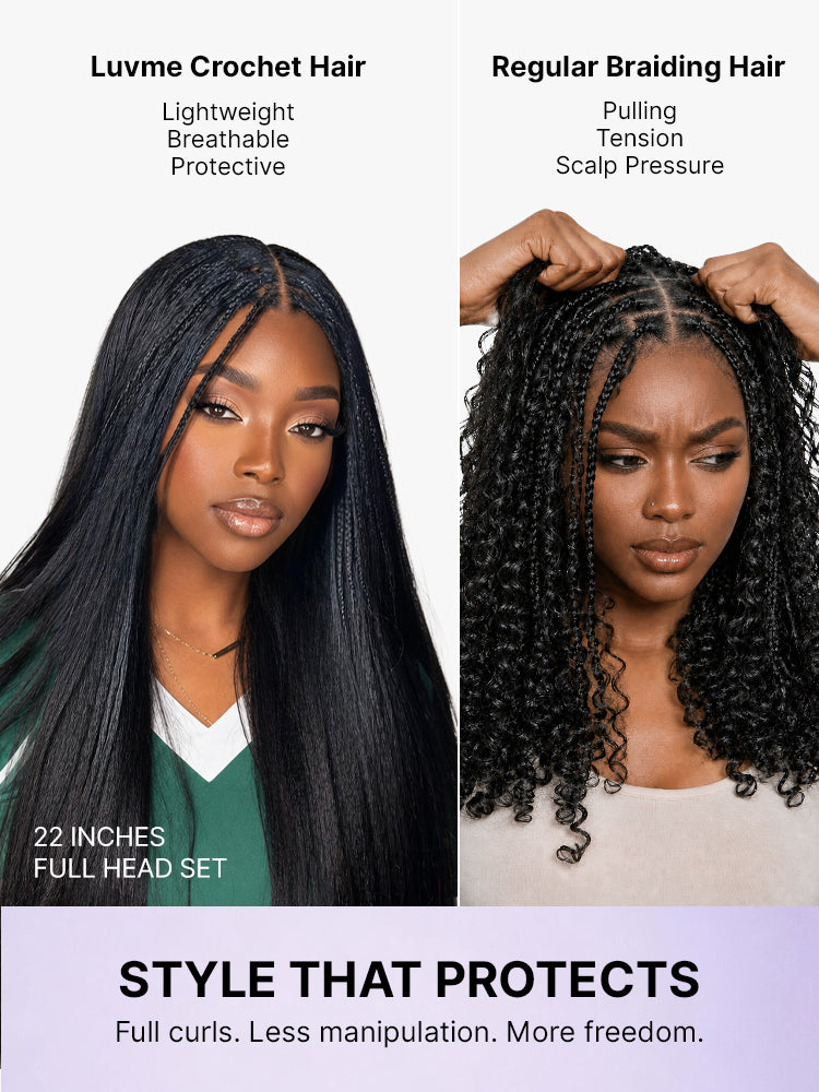 Luvme Hair Miracle Knots crochet hair in kinky straight style for boho braids, fulani braids, twists, lightweight and pre-looped extensions