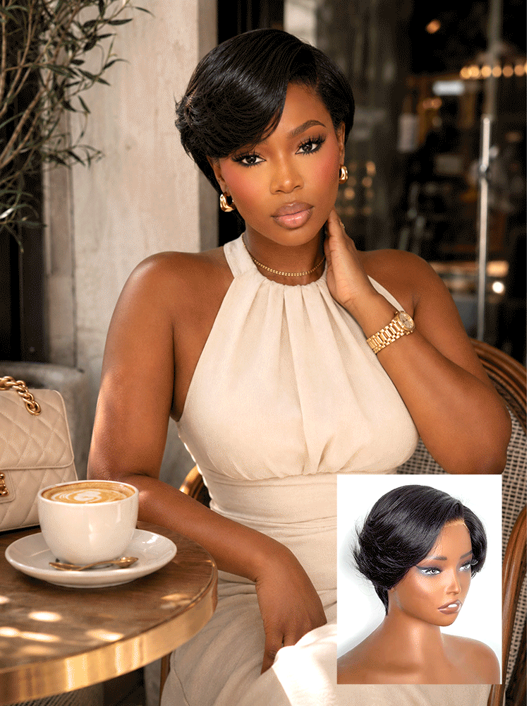 Elegant Natural Black Layered Short Pixie Cut Minimalist HD Lace Wig Pre-cut Lace-13