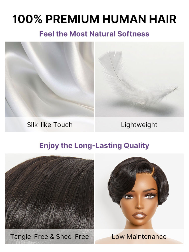 Elegant Natural Black Layered Short Pixie Cut Minimalist HD Lace Wig Pre-cut Lace-26