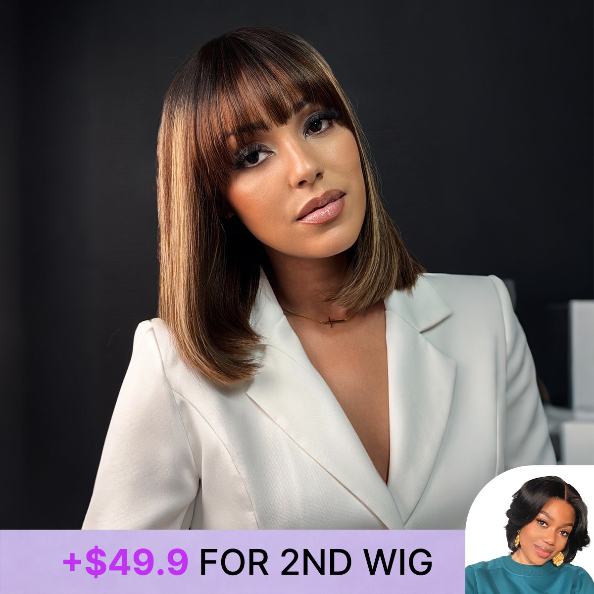 Special Add-On | Beginner Friendly Honey Blonde Highlight Yaki Blunt Cut Bob Glueless Minimalist Lace Bob Wig with Bangs-26