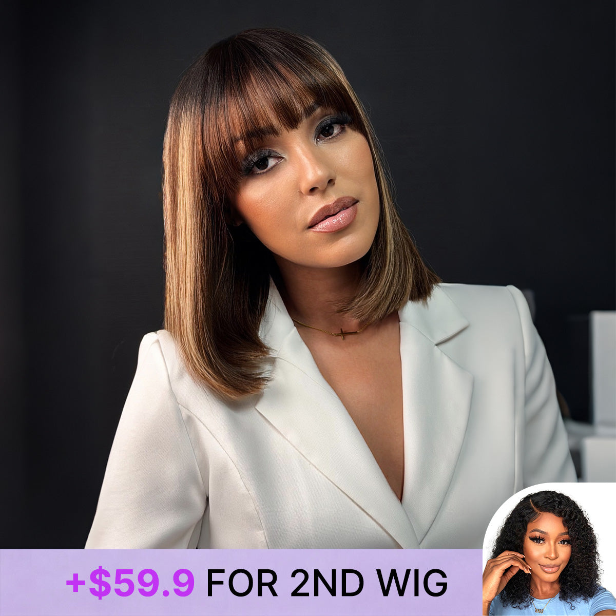 Special Add-On | Beginner Friendly Honey Blonde Highlight Yaki Blunt Cut Bob Glueless Minimalist Lace Bob Wig with Bangs-27