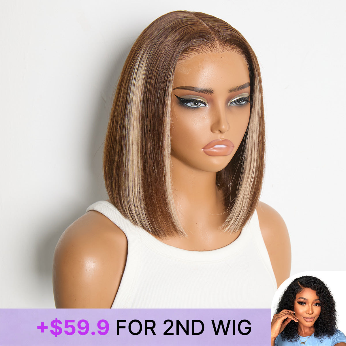 Special Add-On | Ash Blonde Highlight Glueless 5x5 HD Closure Lace Bob Wig Pre-Cut Lace Flexi-Fit Drawstring Cap-24