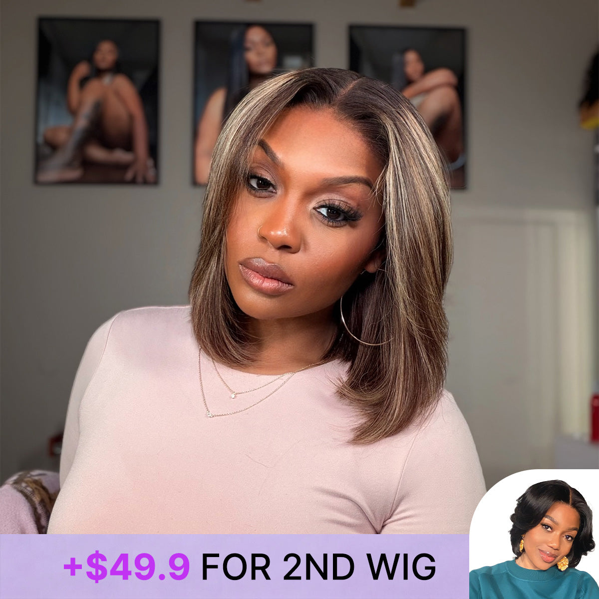 Special Add-On | Blonde Highlight Short Layered Bob Wig Glueless 5x5 Closure Pre-Cut Lace Wig-25