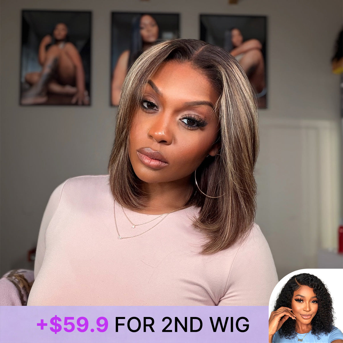 Special Add-On | Blonde Highlight Short Layered Bob Wig Glueless 5x5 Closure Pre-Cut Lace Wig-26