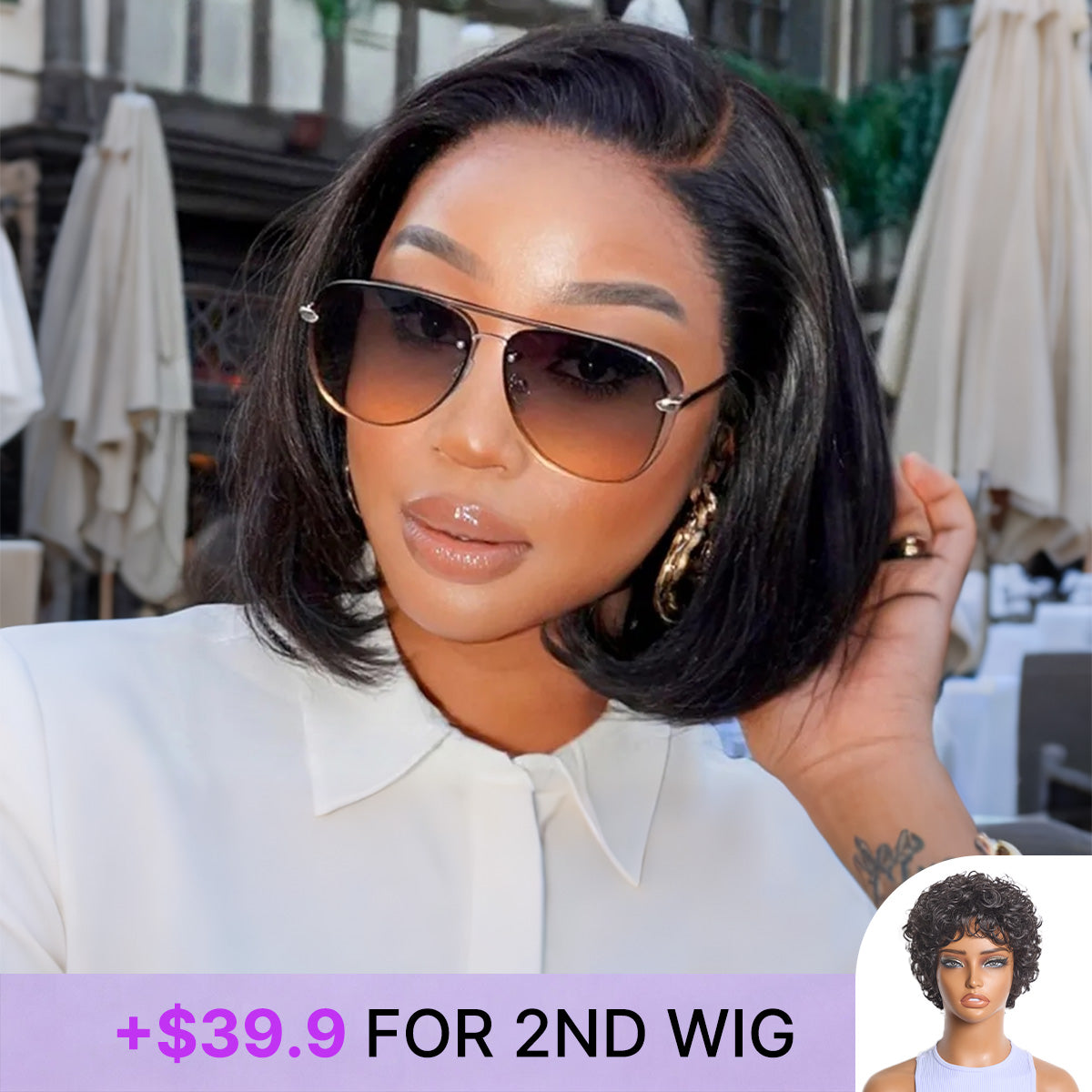 Special Add-On | PreMax Wigs - Natural Black / Blonde Highlight C Part Glueless Lace Front Bob Wig Pre-cut Lace-14