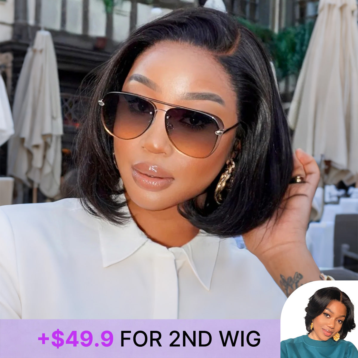 Special Add-On | PreMax Wigs - Natural Black / Blonde Highlight C Part Glueless Lace Front Bob Wig Pre-cut Lace-15
