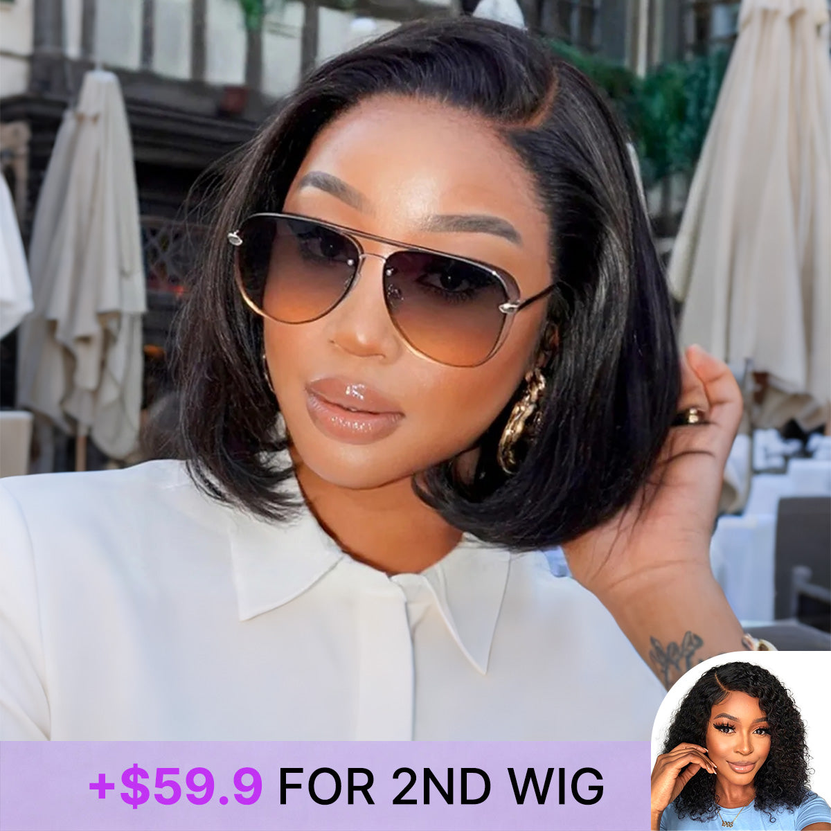 Special Add-On | PreMax Wigs - Natural Black / Blonde Highlight C Part Glueless Lace Front Bob Wig Pre-cut Lace-16